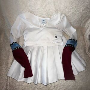 UGC CHEER Shell-Sz S white/maroon/light blue & White pleated CHEER skirt-Sz XS